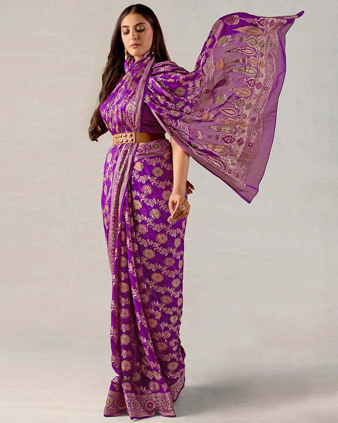 Purple Meenakari Pure Chiffon Saree