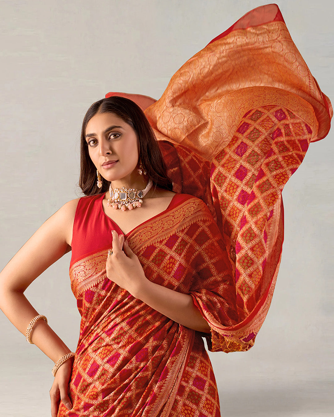 Multicolor Pure Chiffon Saree with Meena Weaves