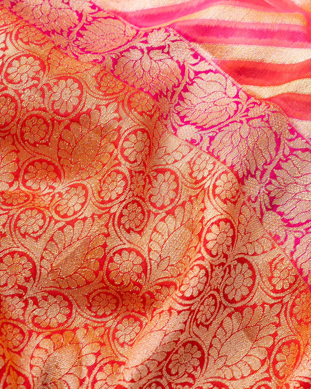Pink & Orange Handwoven Pure Chiffon Saree