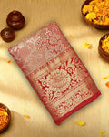 Red Kanjivaram Silk Saree with Floral Zari and Rich Contrast Border