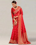 Red Banarasi Silk Saree with Scattered Floral Buta Weaving