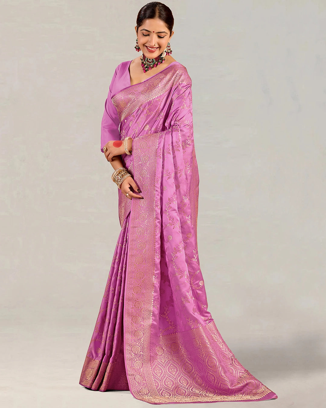 Orchid Banarasi Silk Saree with Elegant Floral Jaal Weaves
