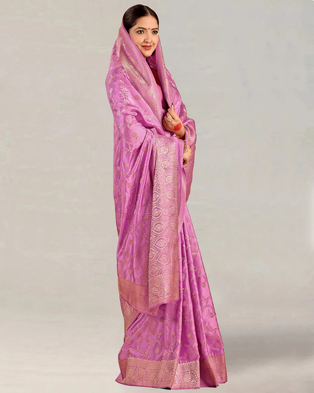 Orchid Banarasi Silk Saree with Elegant Floral Jaal Weaves