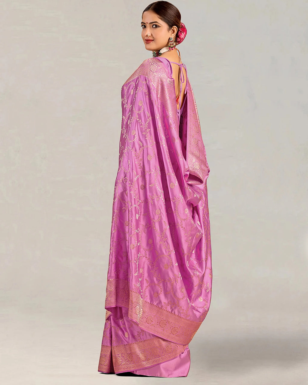 Orchid Banarasi Silk Saree with Elegant Floral Jaal Weaves