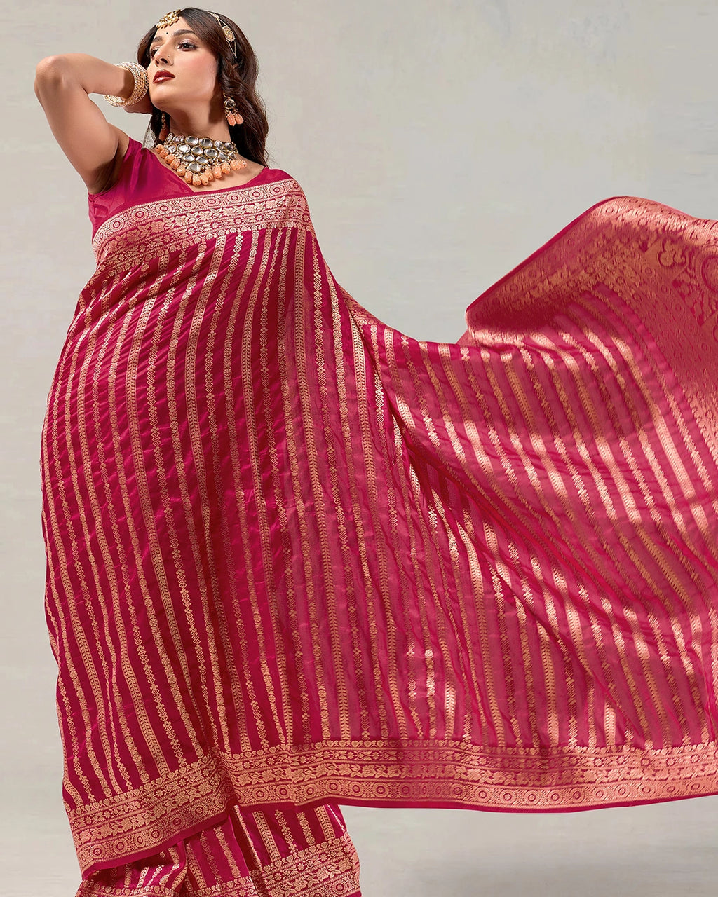 Rani Pink Banarasi Silk Saree with Traditional Weaving and Grand Pallu