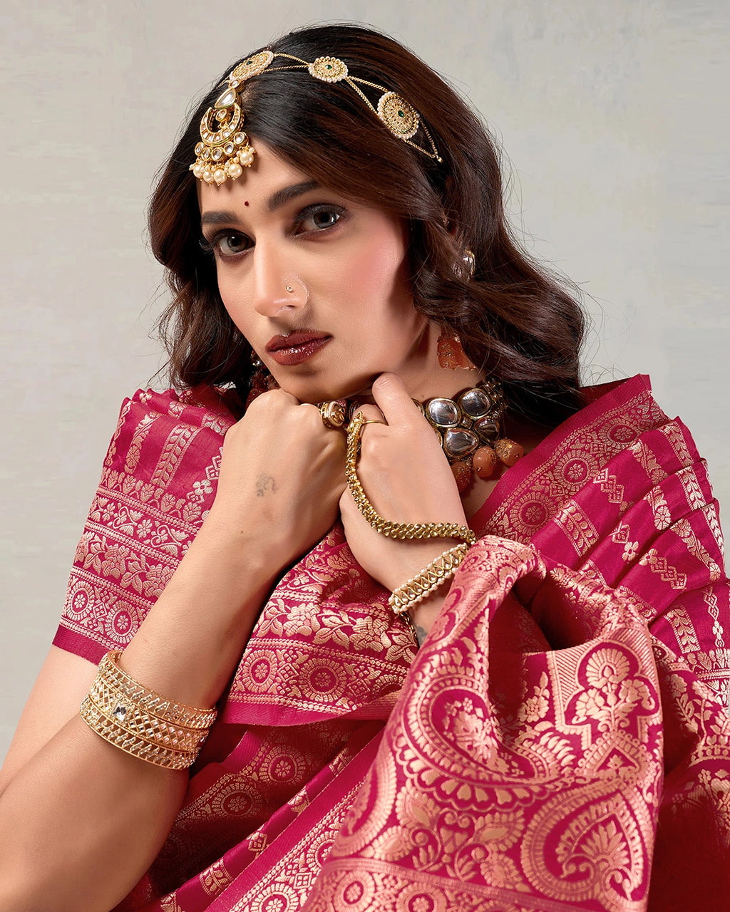 Rani Pink Banarasi Silk Saree with Traditional Weaving and Grand Pallu