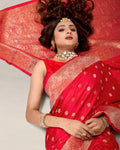 Red Banarasi Silk Saree with Delicate Gold Buti Weaves