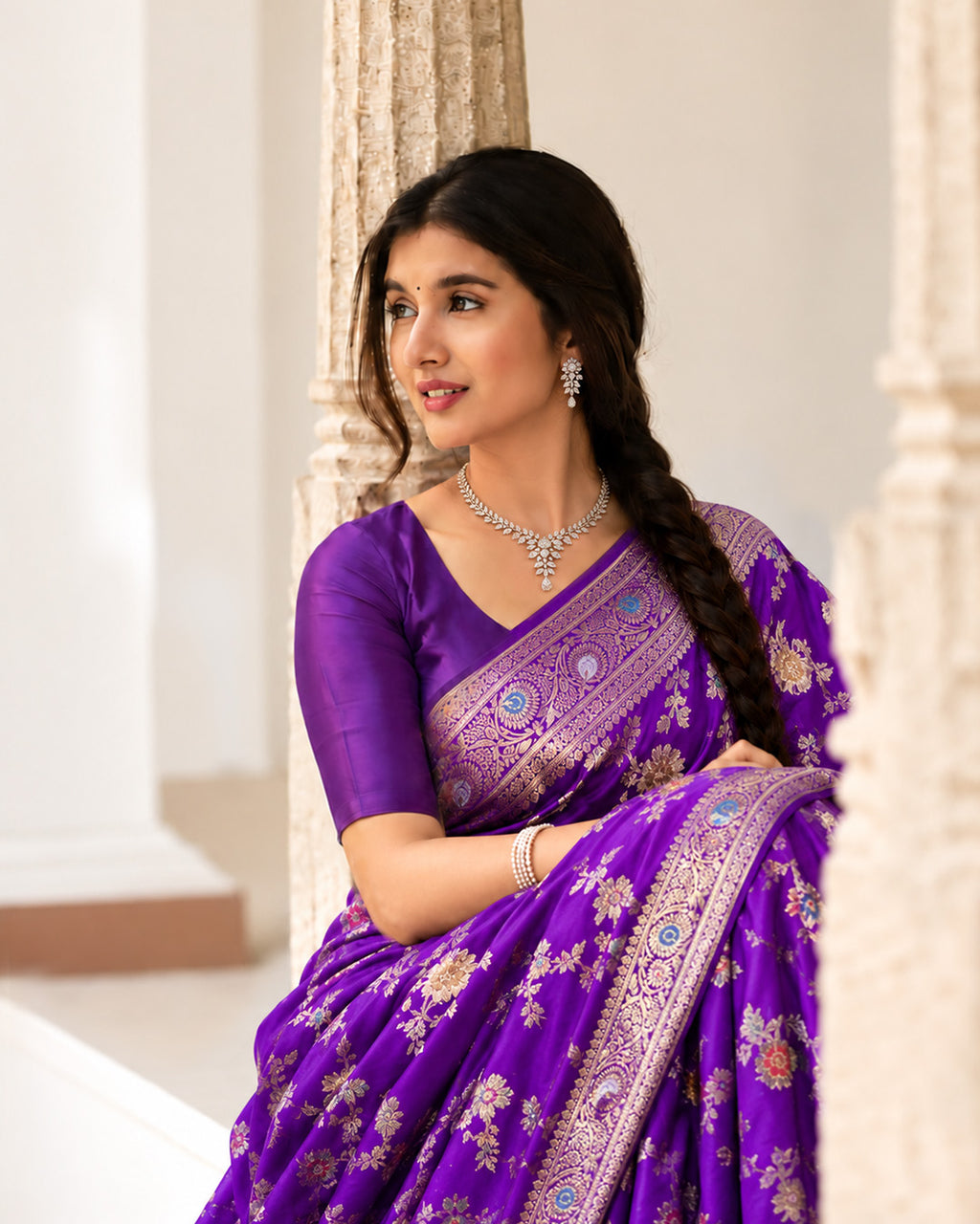 Silk Certified - 100% Pure Banarasi Silk Royal Purple Saree