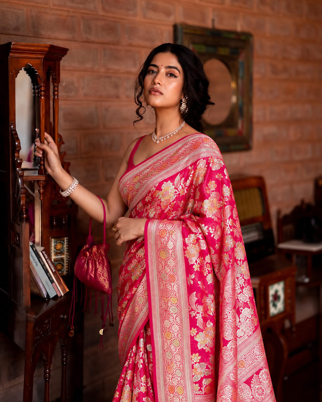 Rose Pink Handwoven 100% Pure Khaddi Georgette Saree with Water Zari