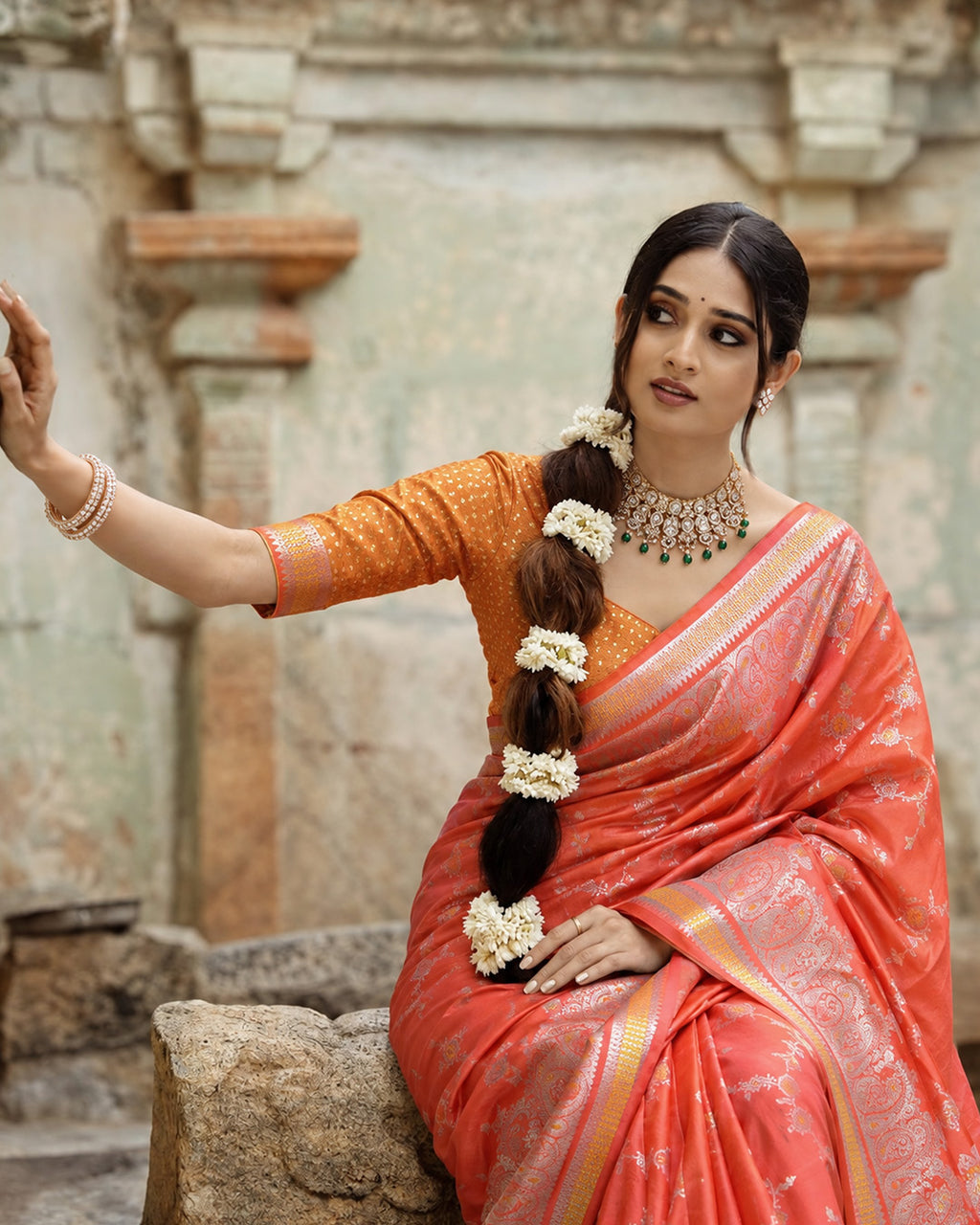 Silk Certified - 100% Pure Banarasi Silk Sunset Orange Saree