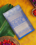Blue Kanjivaram Silk Saree with Artistic Paisley Zari Border