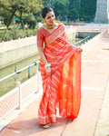 Banarasi-Inspired Pure Chiffon Saree in Fiery Red & Orange