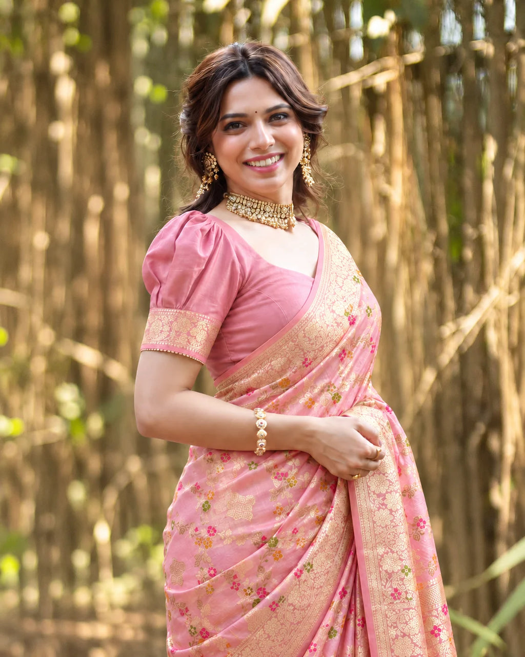 Silk Certified - 100% Pure Banarasi Silk Pastel Pink Saree