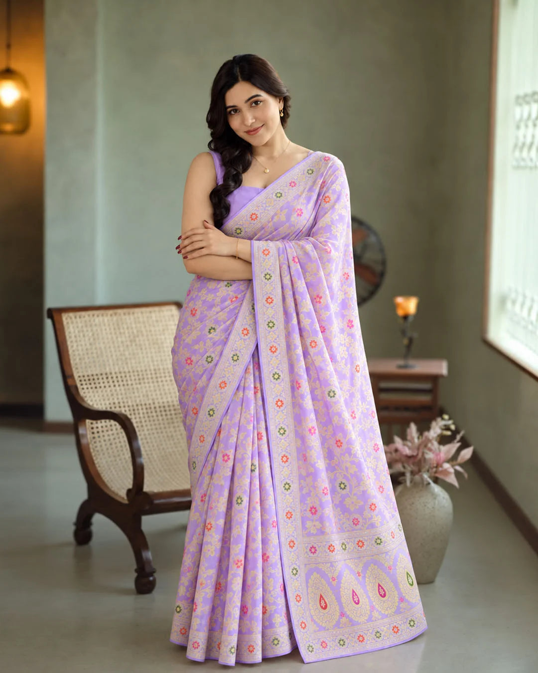 Silk Certified - 100% Pure Chiffon Light Lilac Saree