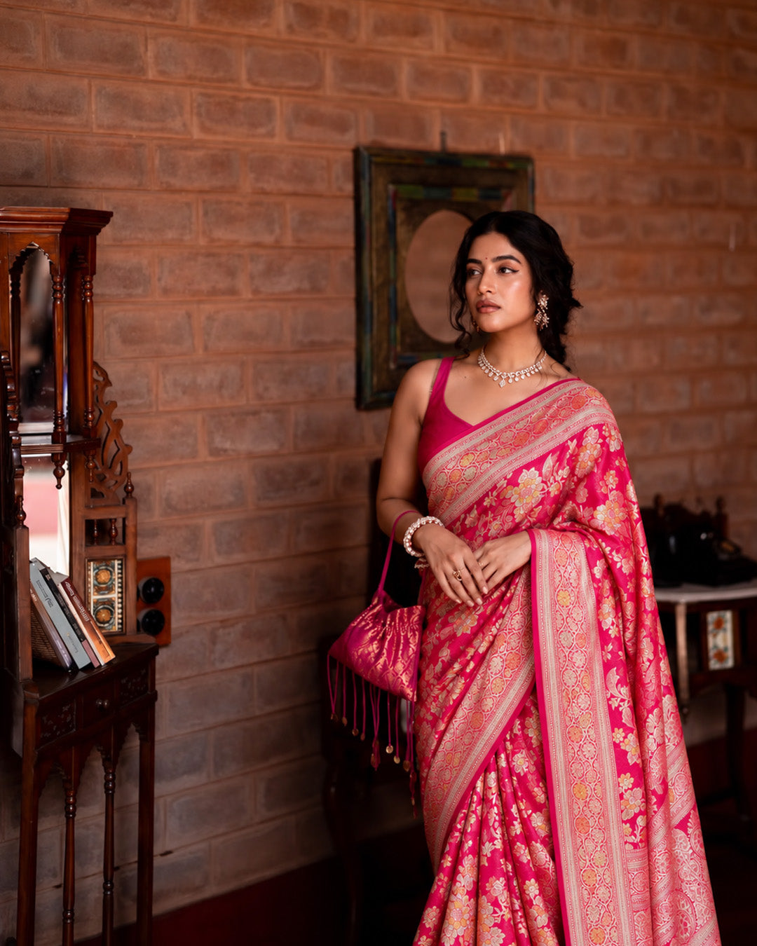 Rose Pink Handwoven 100% Pure Khaddi Georgette Saree with Water Zari