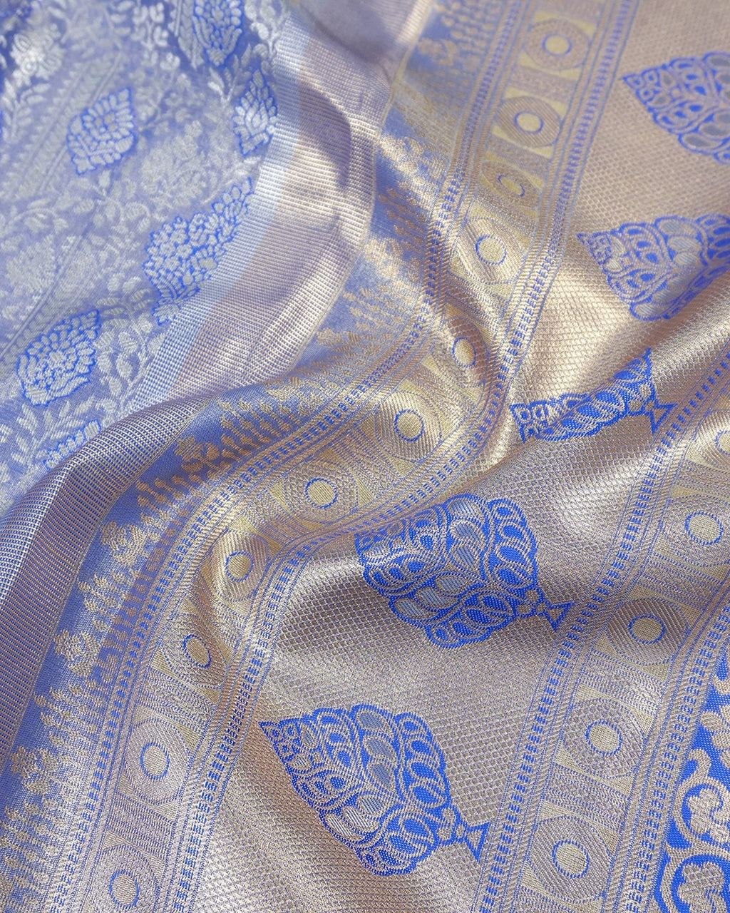 Blue Kanjivaram Silk Saree with Artistic Paisley Zari Border