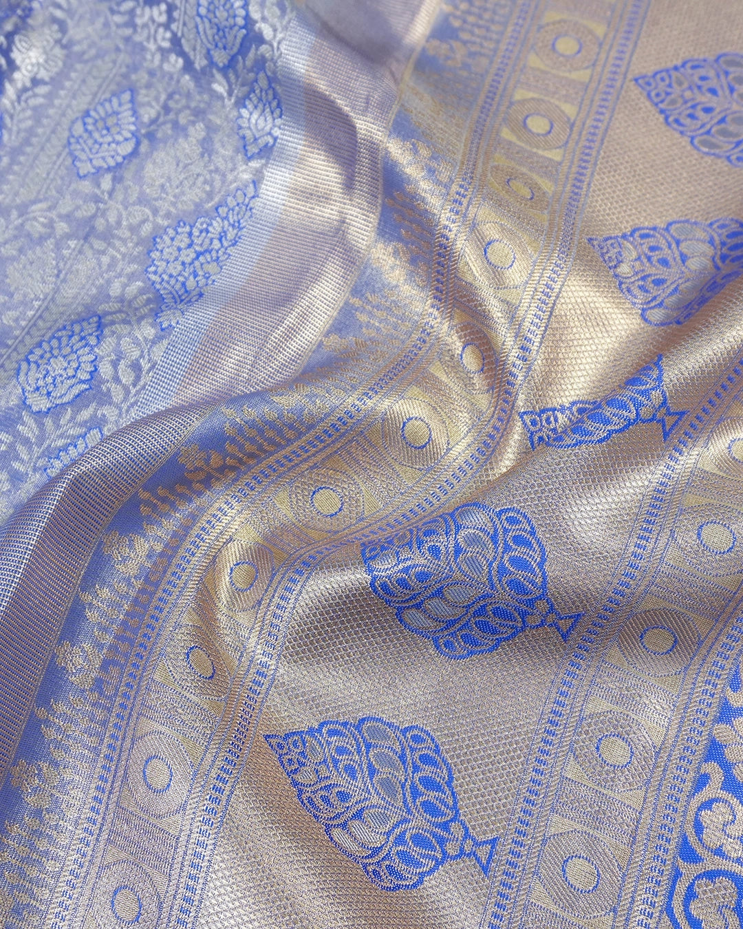 Blue Kanjivaram Silk Saree with Artistic Paisley Zari Border
