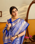 Blue Kanjivaram Silk Saree with Floral Buta Vine Jaal Weaves