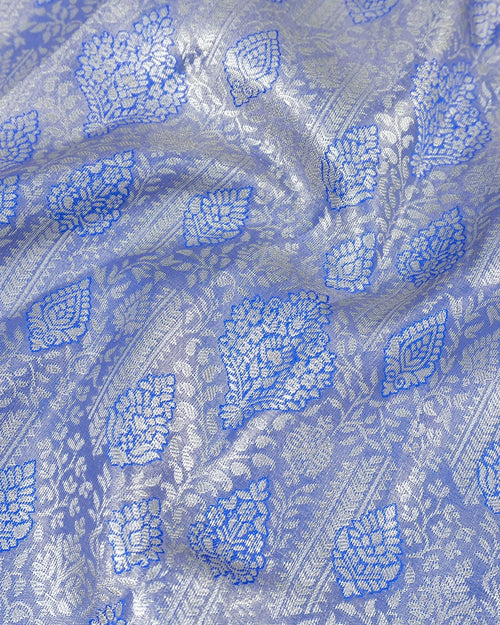 Blue Kanjivaram Silk Saree with Artistic Paisley Zari Border