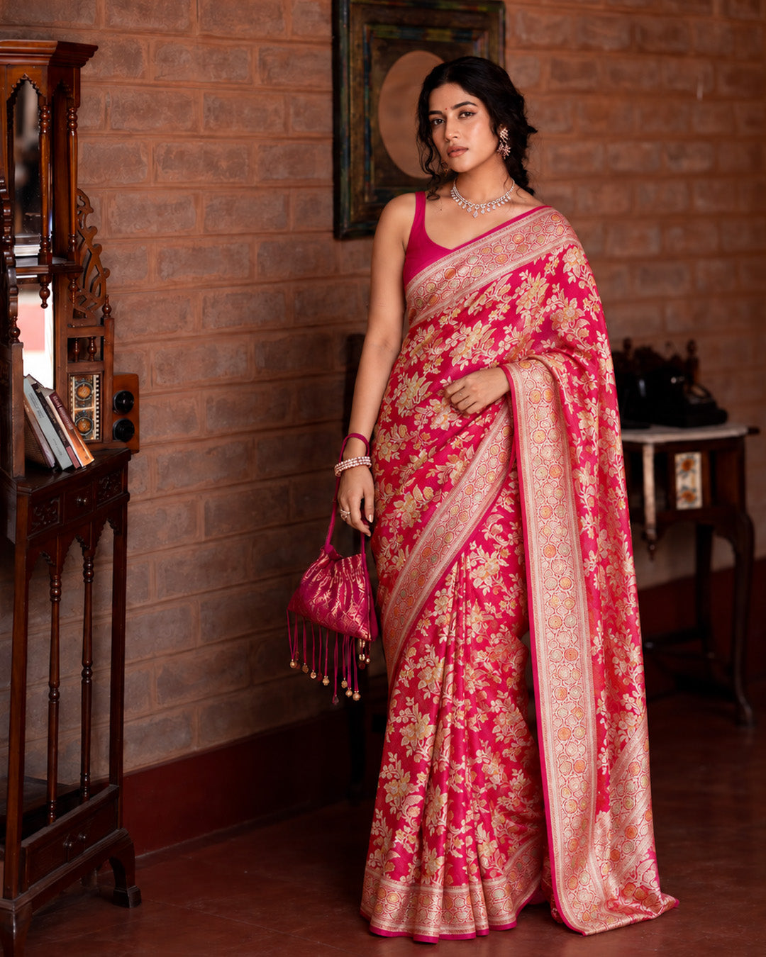 Rose Pink Handwoven 100% Pure Khaddi Georgette Saree with Water Zari