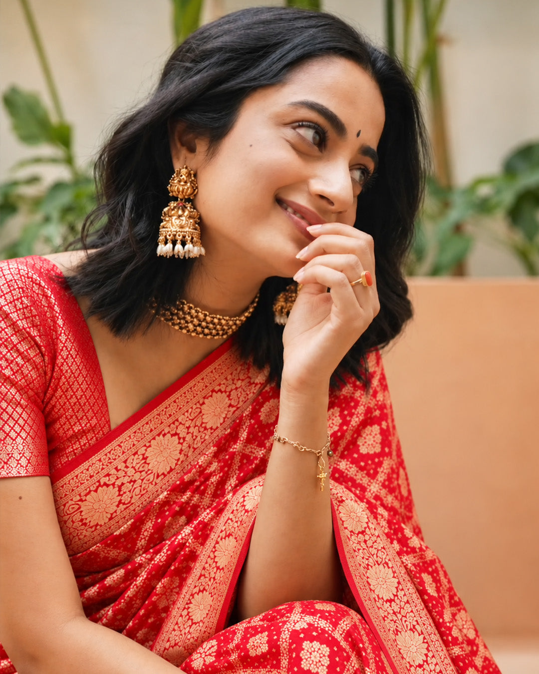 100% Pure Khaddi Georgette Red Saree with Bandhej Weaves