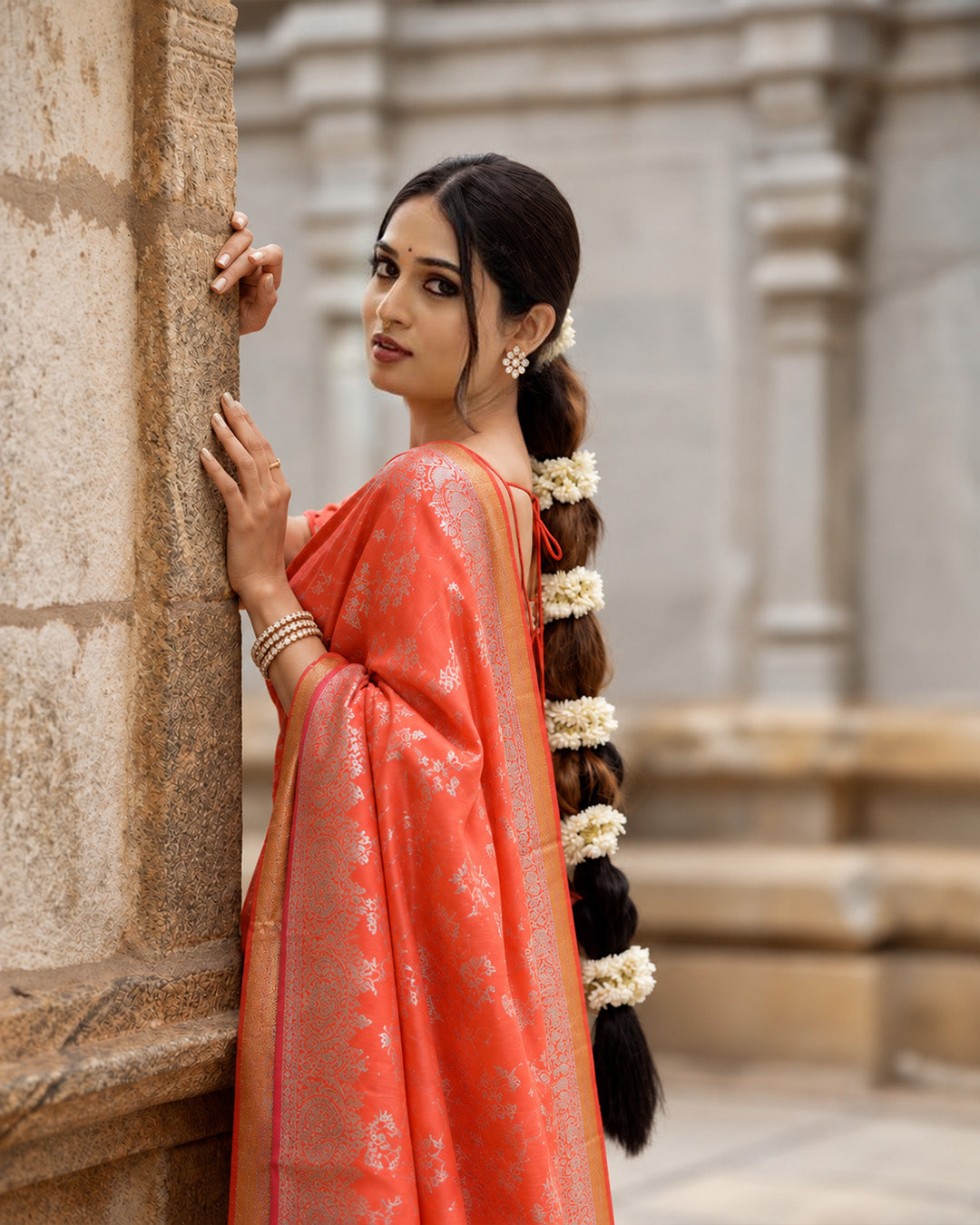 Silk Certified - 100% Pure Banarasi Silk Sunset Orange Saree