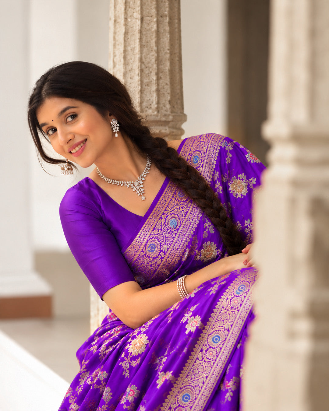 Silk Certified - 100% Pure Banarasi Silk Royal Purple Saree