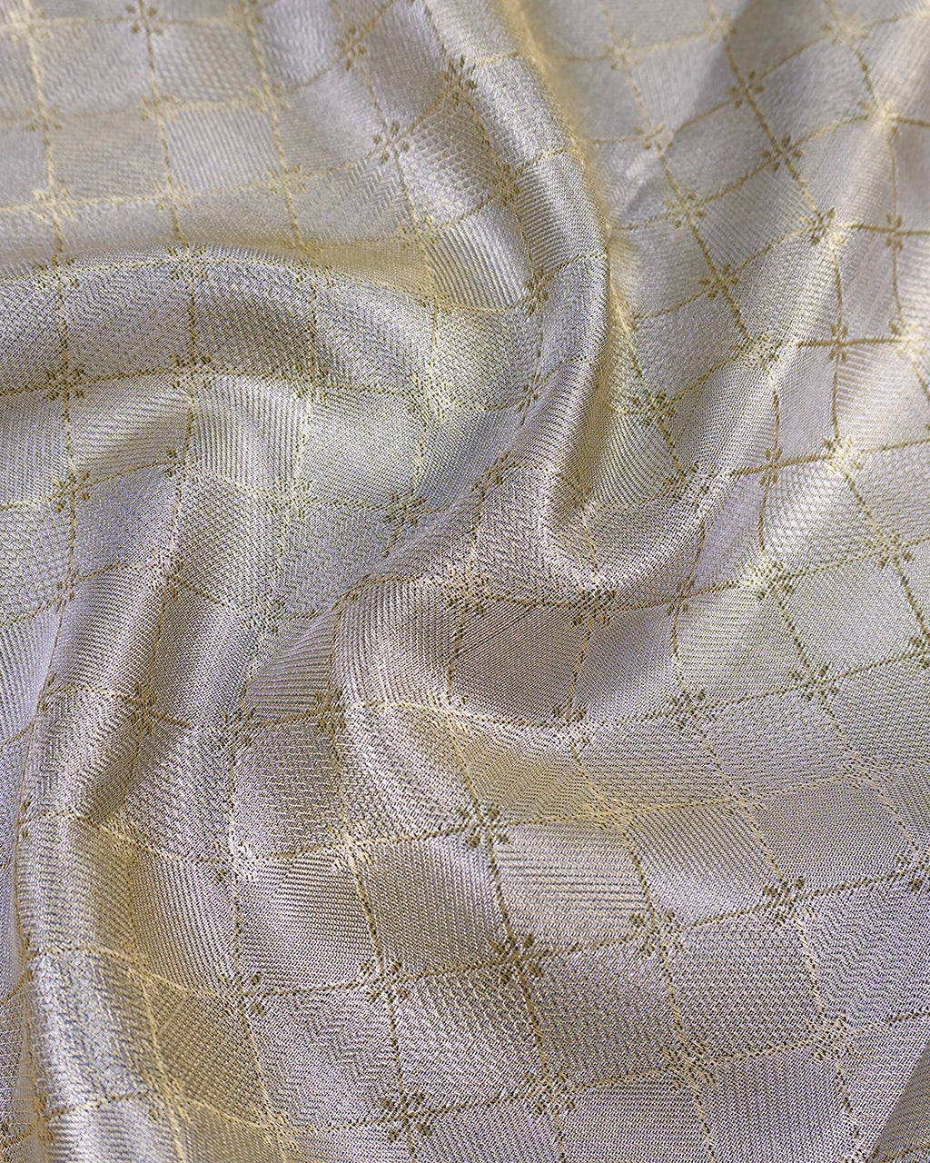 Silver Grey Kanjivaram Silk Saree with Subtle Checks and Zari Weaves