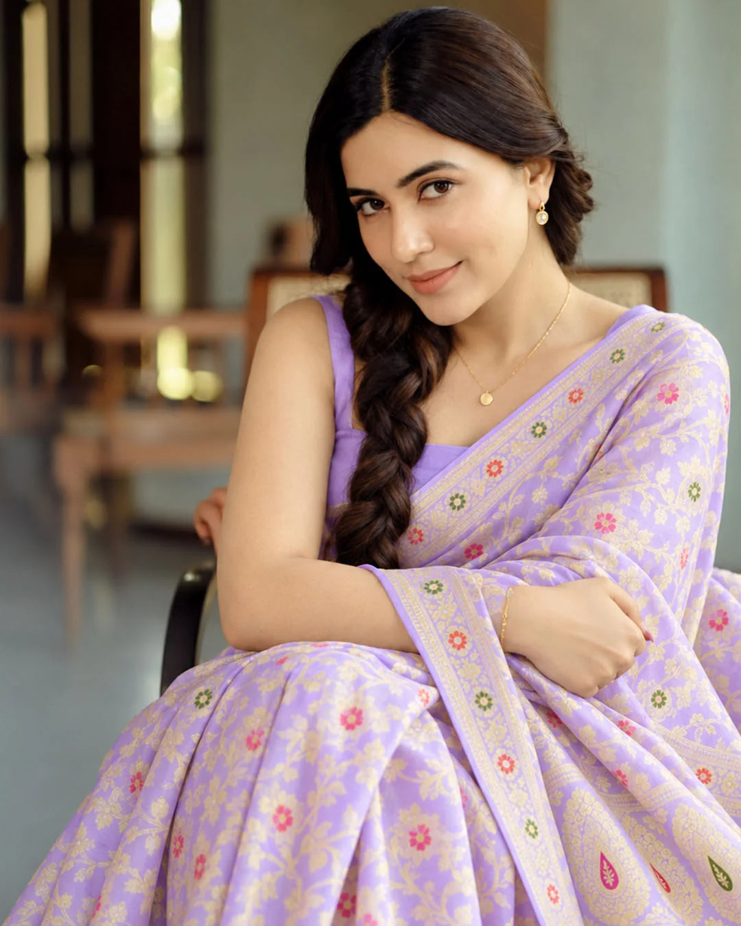 Silk Certified - 100% Pure Chiffon Light Lilac Saree