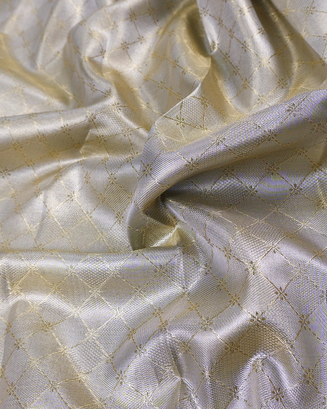 Silver Grey Kanjivaram Silk Saree with Subtle Checks and Zari Weaves