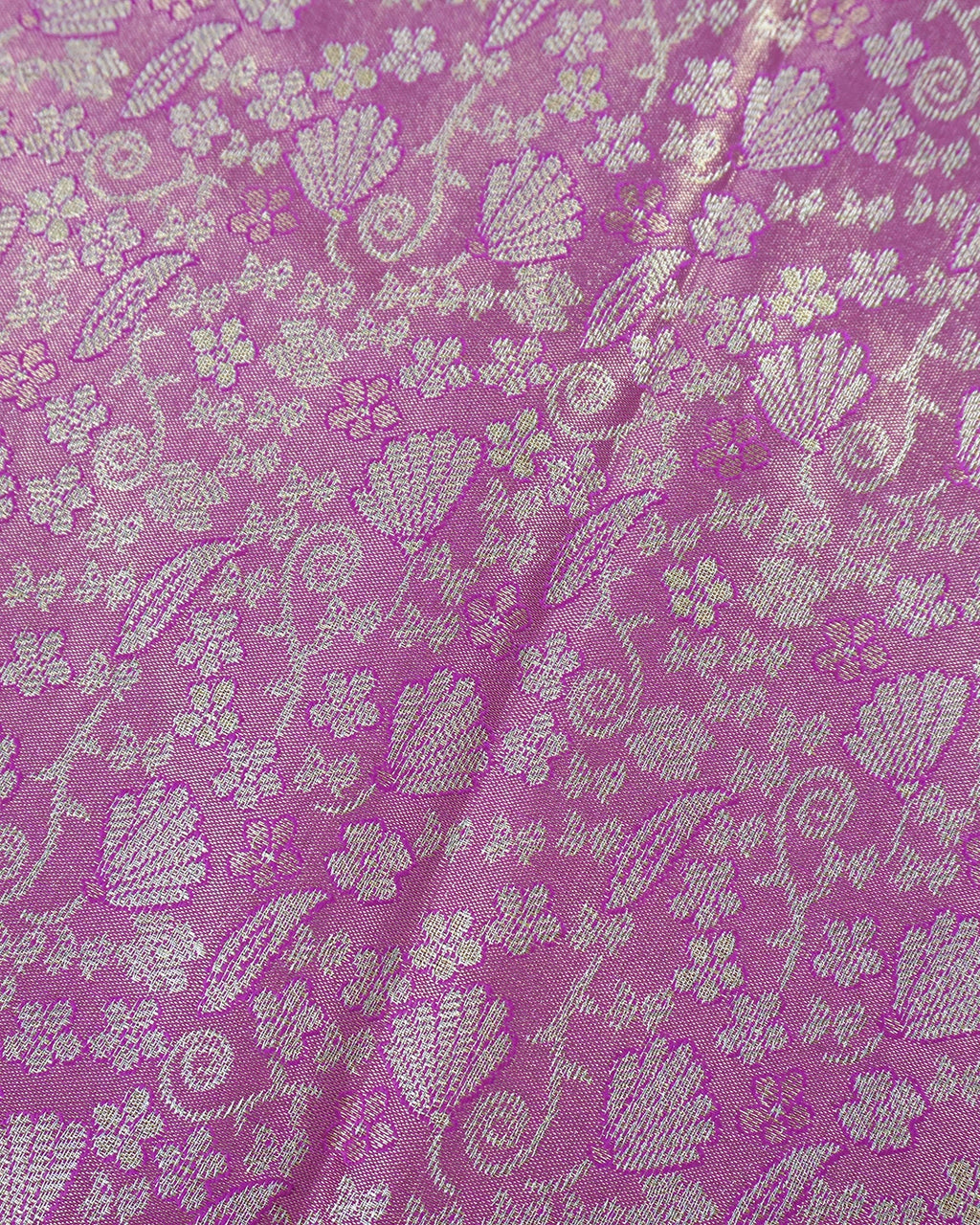 Lilac Kanjivaram Silk Saree with Intricate Floral Zari Motifs and Rich Pallu