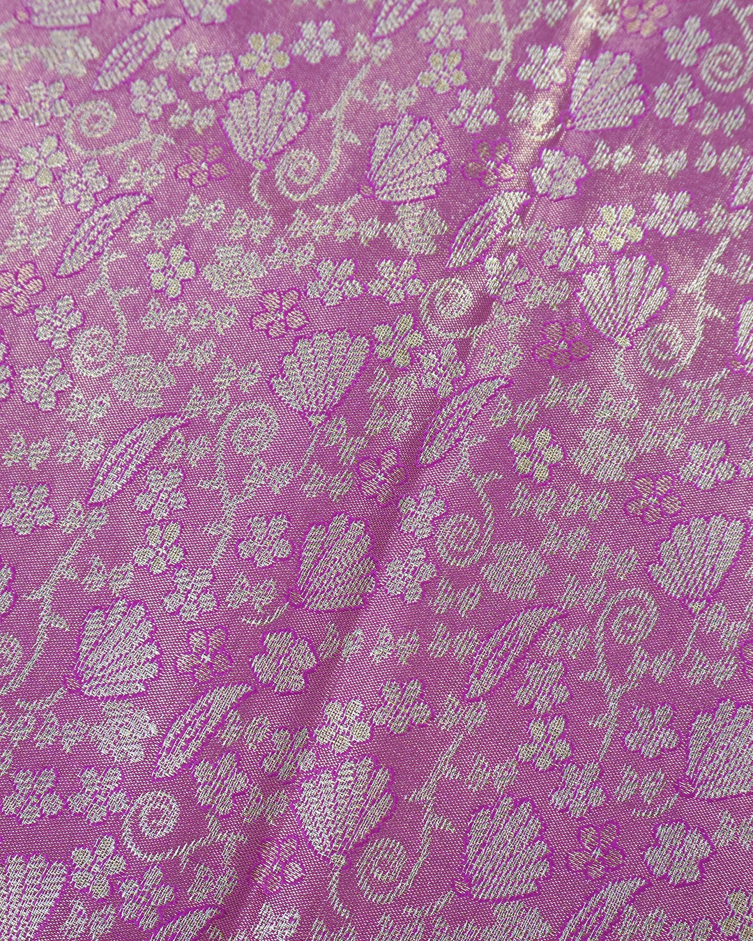 Lilac Kanjivaram Silk Saree with Intricate Floral Zari Motifs and Rich Pallu