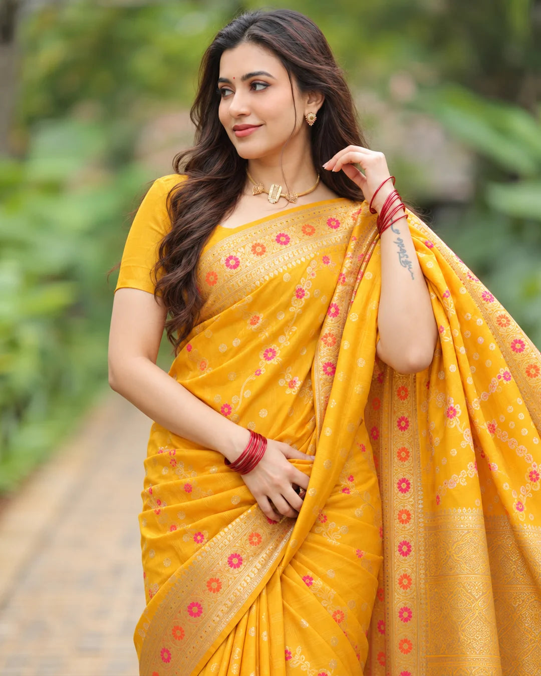 Silk Certified - 100% Pure Banarasi Silk Mustard Saree