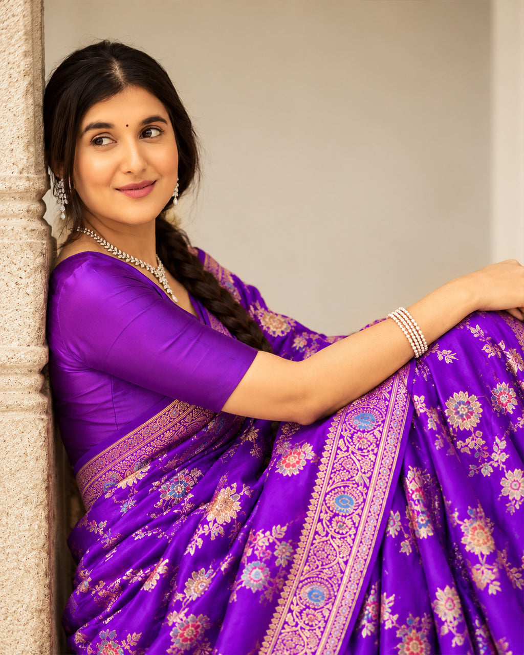 Silk Certified - 100% Pure Banarasi Silk Royal Purple Saree