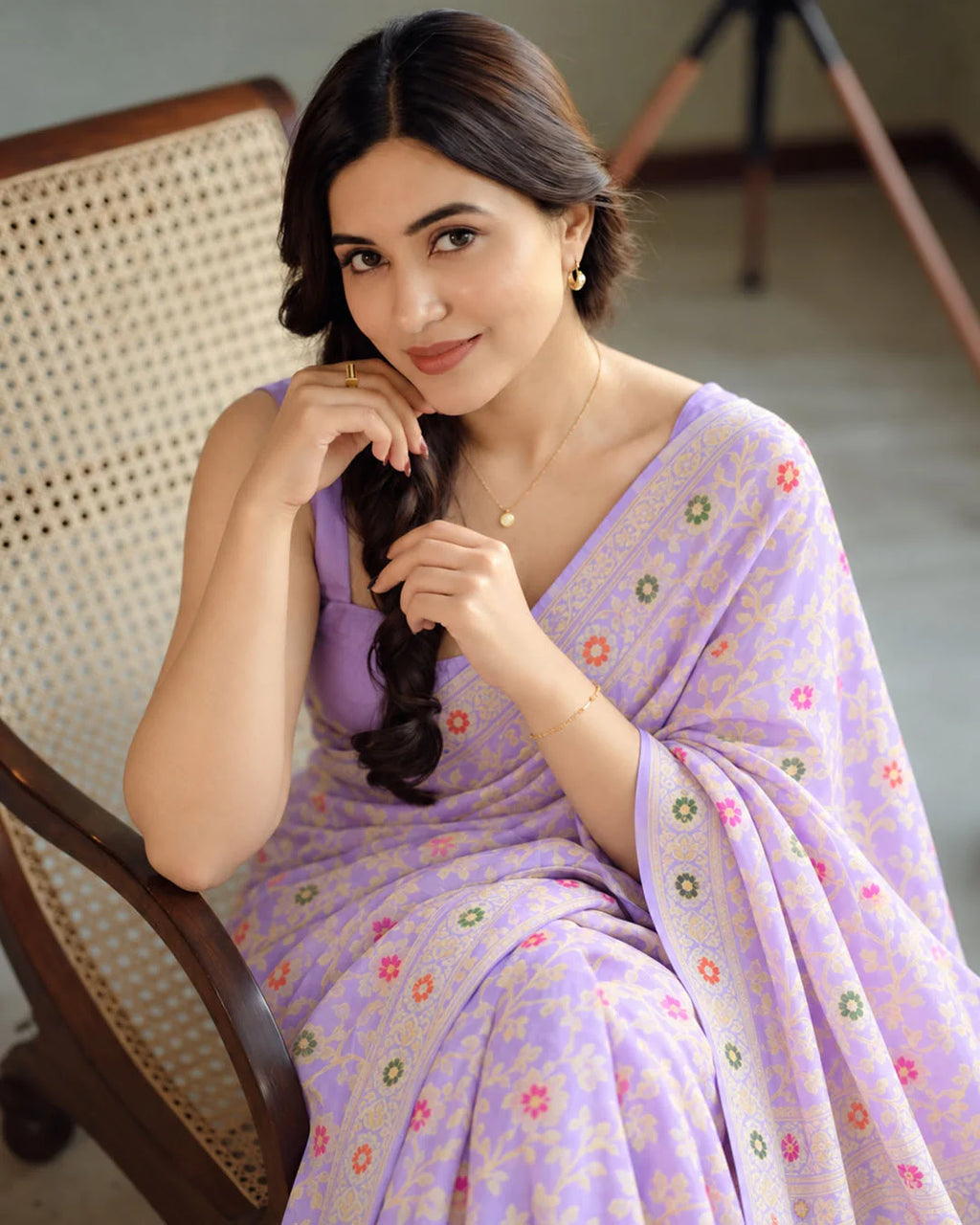 Silk Certified - 100% Pure Chiffon Light Lilac Saree