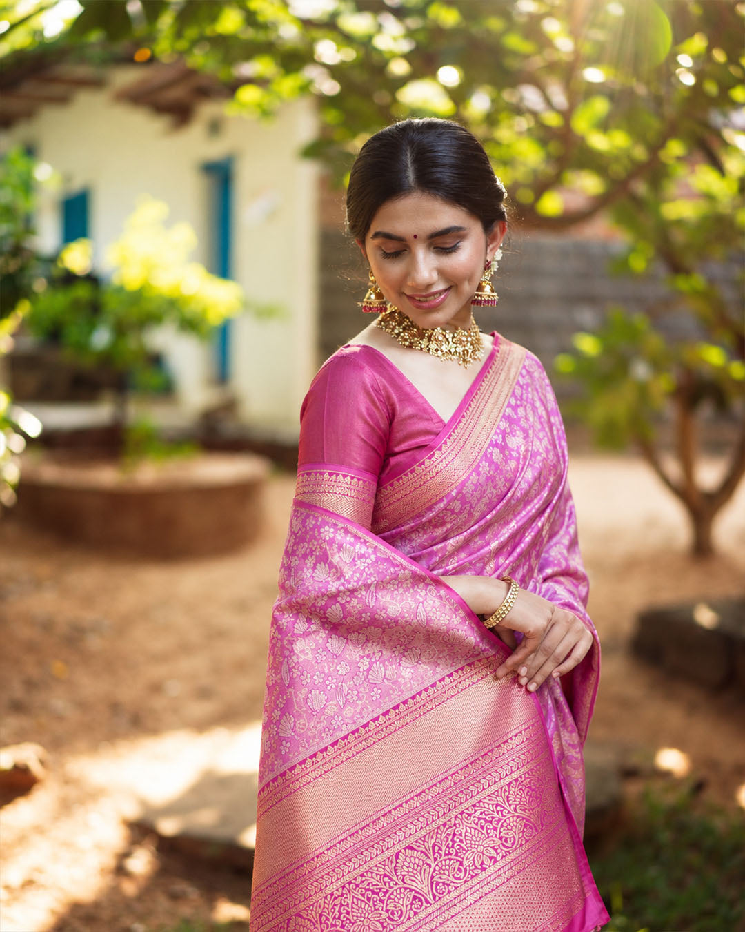 Orchid Pink Kanjivaram Silk Saree with Floral Jaal Weaving