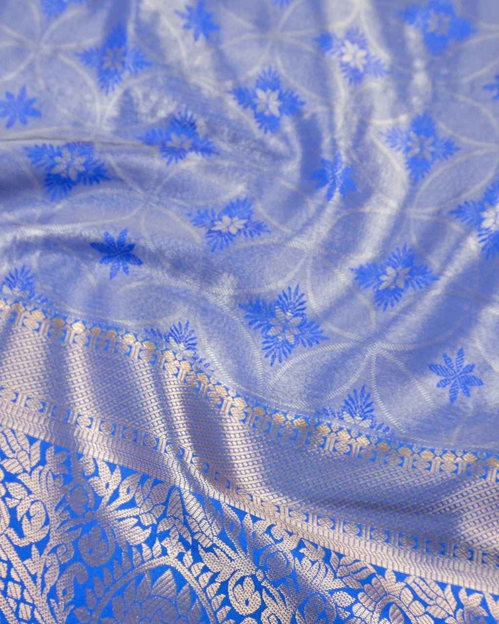 Blue Kanjivaram Silk Saree with Artistic Paisley Zari Border
