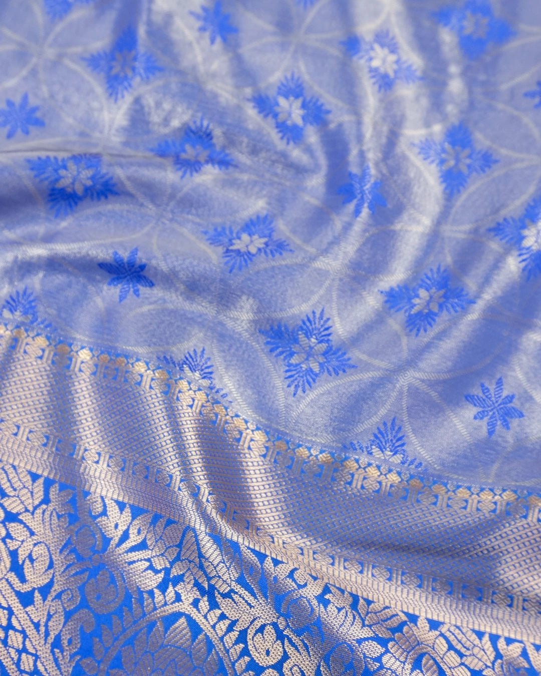 Blue Kanjivaram Silk Saree with Artistic Paisley Zari Border