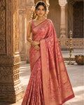 Red Kanjivaram Silk Saree with Floral Zari and Rich Contrast Border