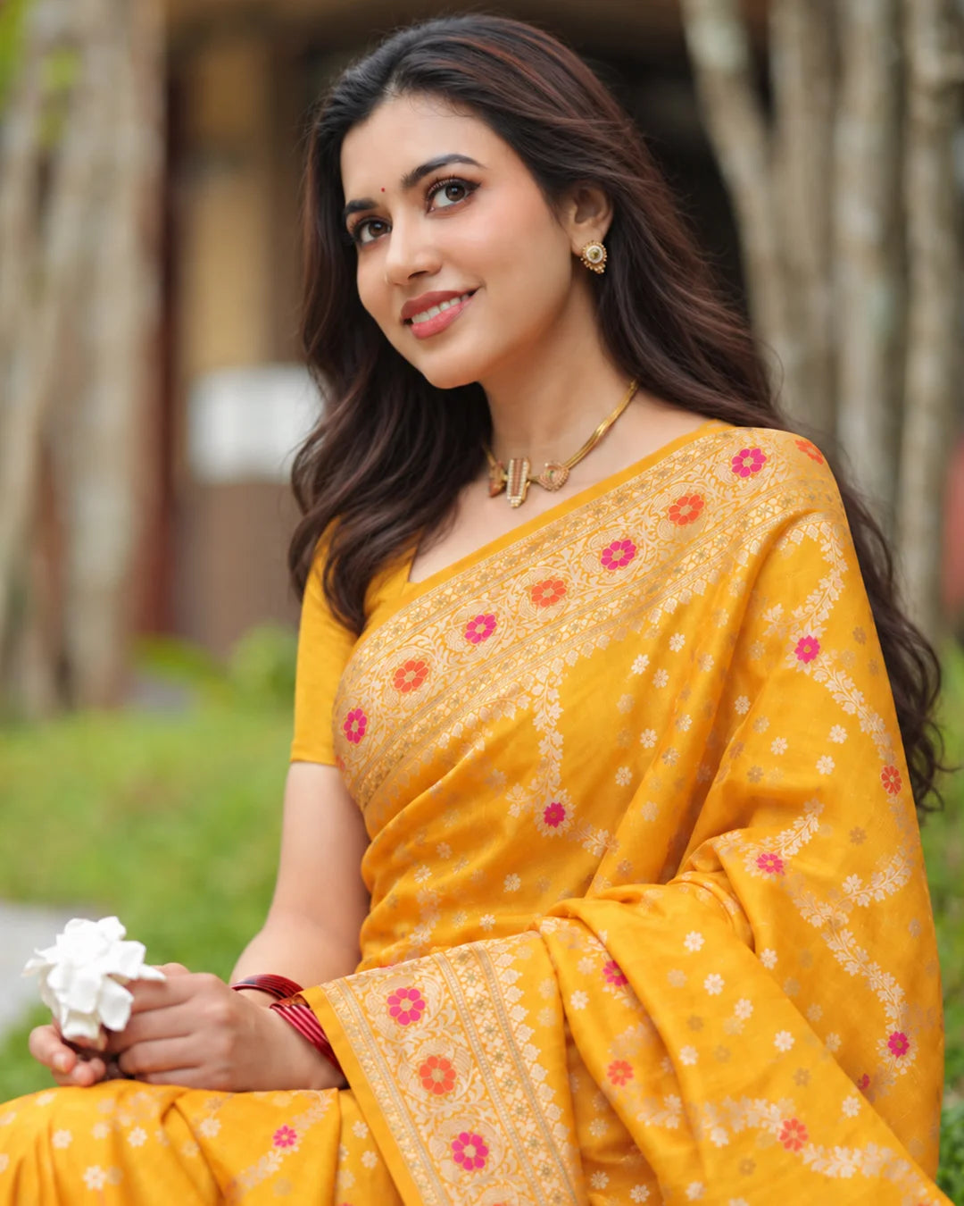 Silk Certified - 100% Pure Banarasi Silk Mustard Saree