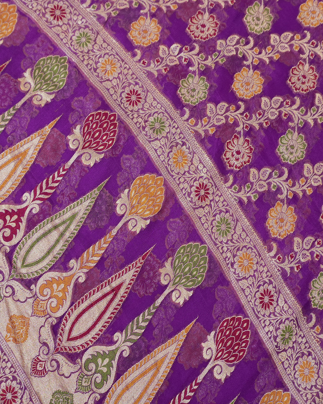 Purple Floral Meenakari Pure Chiffon Saree