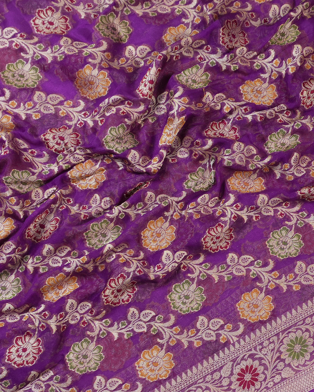 Purple Floral Meenakari Pure Chiffon Saree