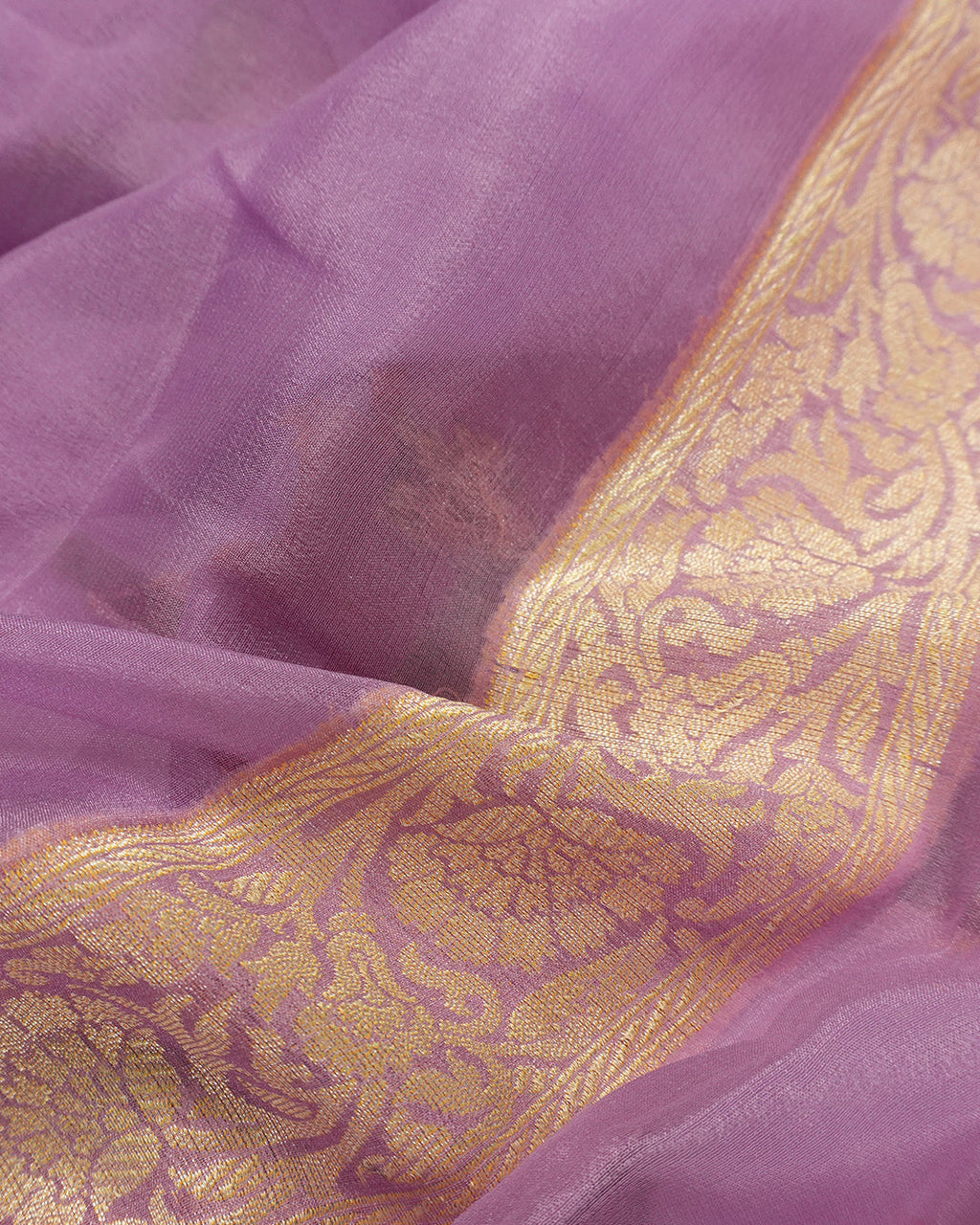 Deep Lilac Pure Chiffon Saree with Handwoven Blooming Trails and Zari