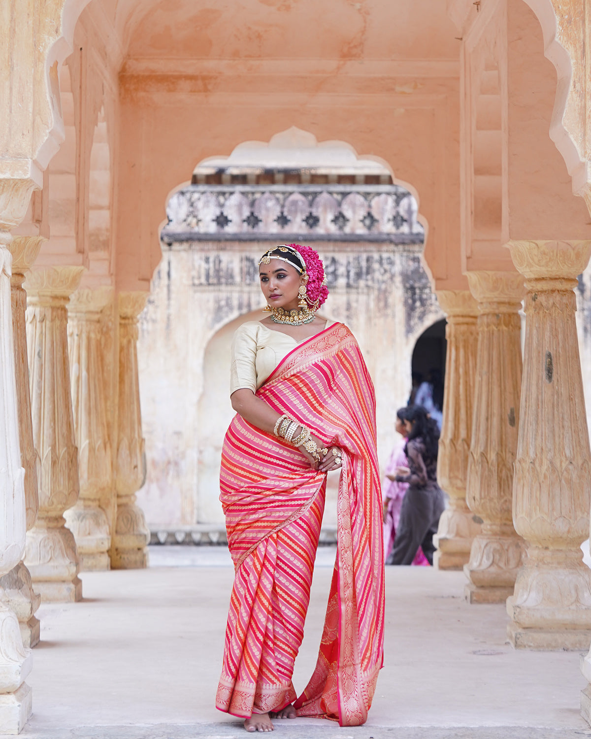 Multi Radiant Rangkat Pure Chiffon Saree with Zari Stripes