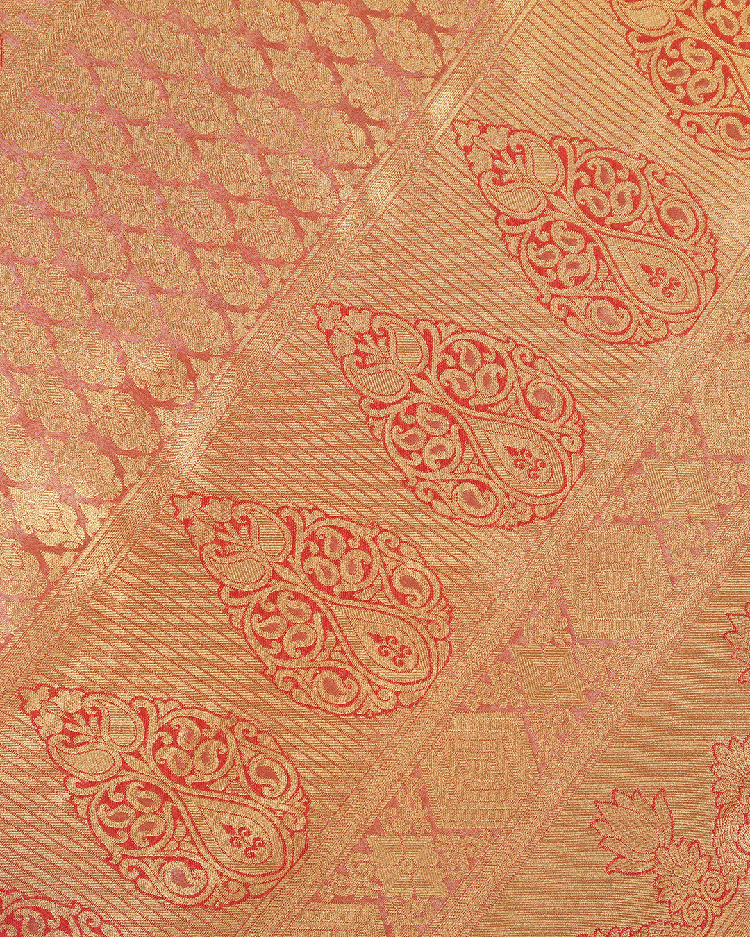 Red Kanjivaram Silk Saree with Floral Zari and Rich Contrast Border