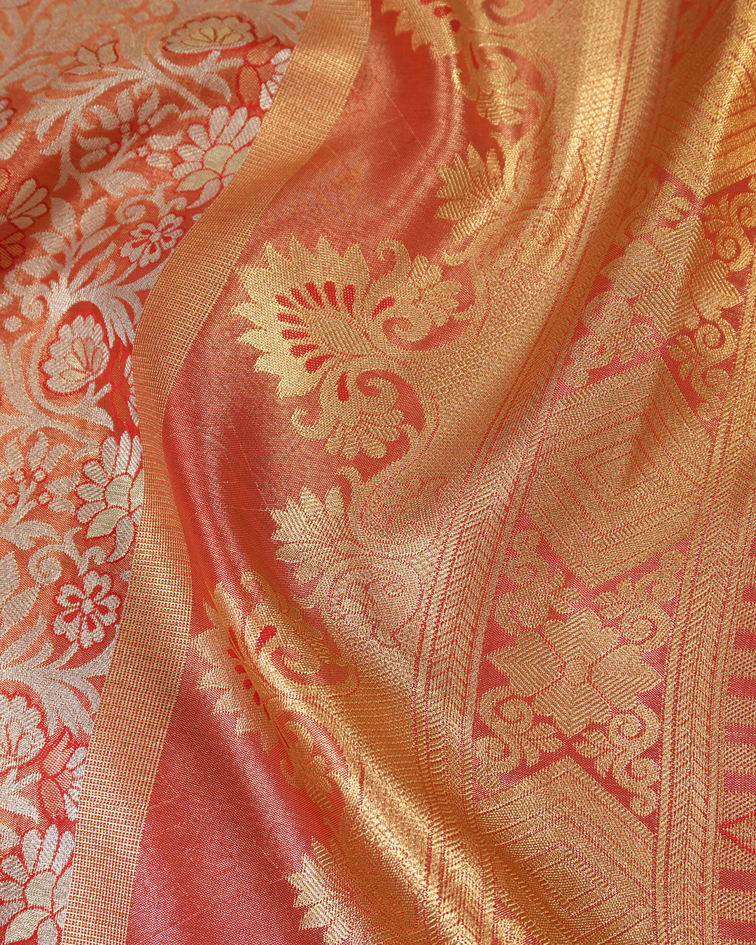 Red Kanjivaram Silk Saree with Floral Zari and Rich Contrast Border