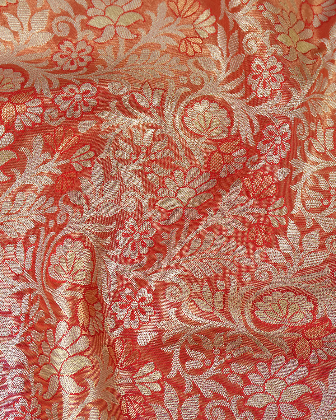 Red Kanjivaram Silk Saree with Floral Zari and Rich Contrast Border