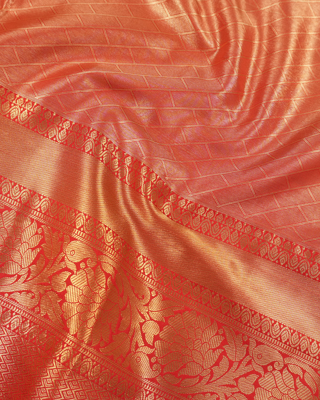 Red Kanjivaram Silk Saree with Floral Zari and Rich Contrast Border