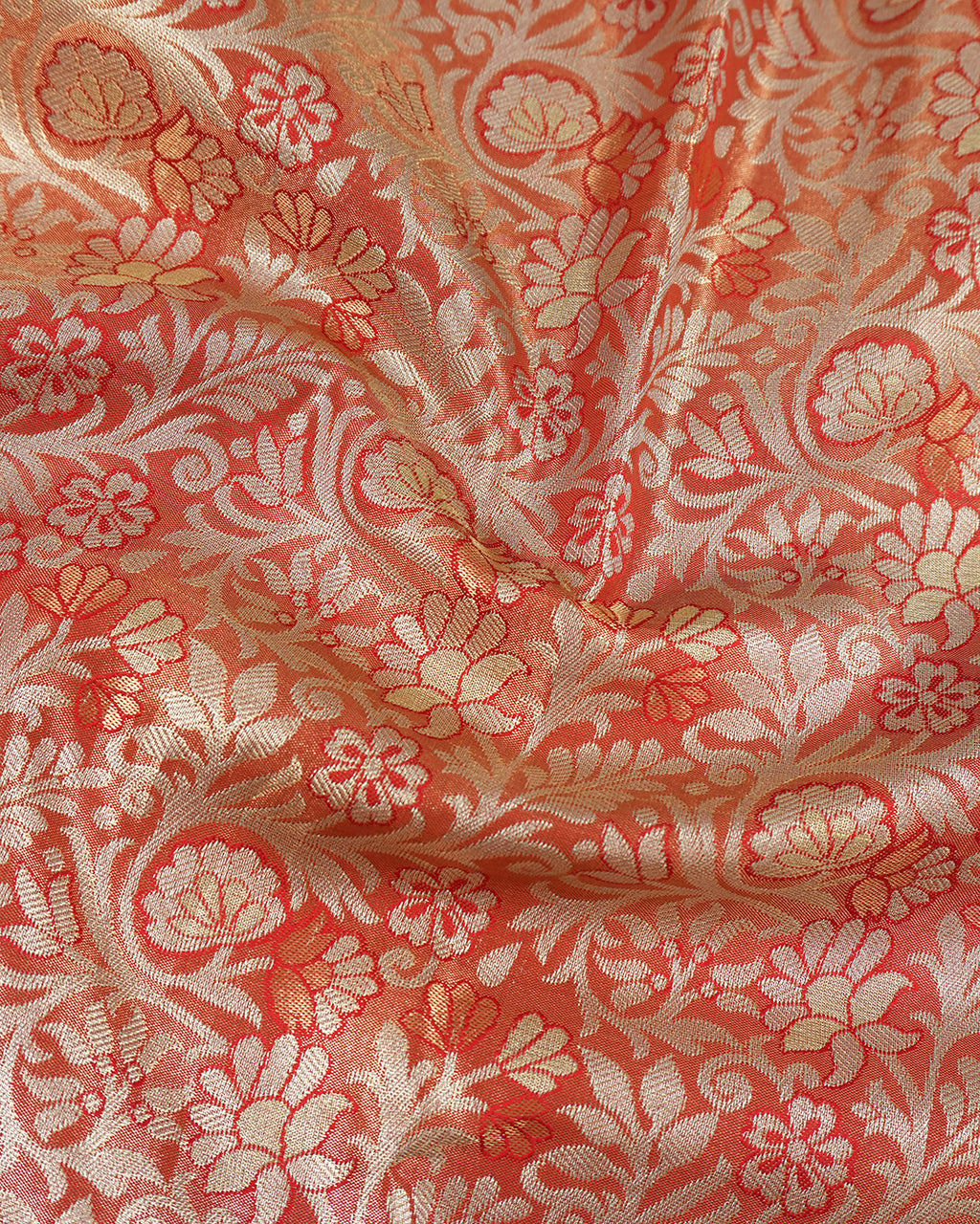 Red Kanjivaram Silk Saree with Floral Zari and Rich Contrast Border