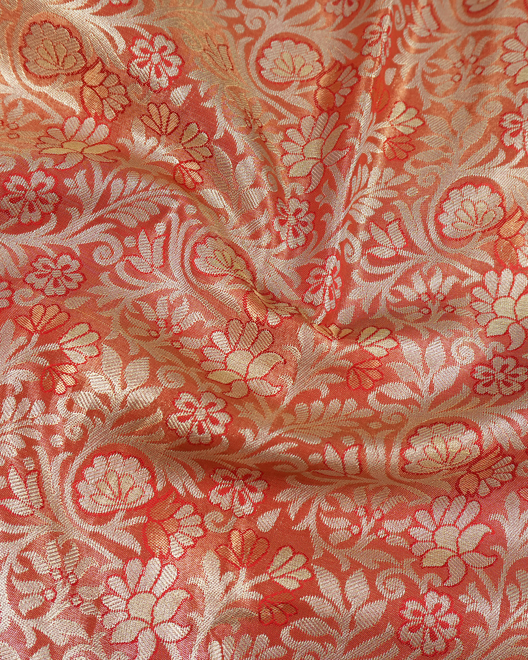 Red Kanjivaram Silk Saree with Floral Zari and Rich Contrast Border